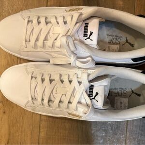 Puma White Sneakers with Gold Logo Trim